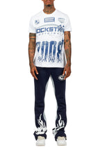 Amos White/Navy T-Shirt/Stacked Baggy Track Pant Set