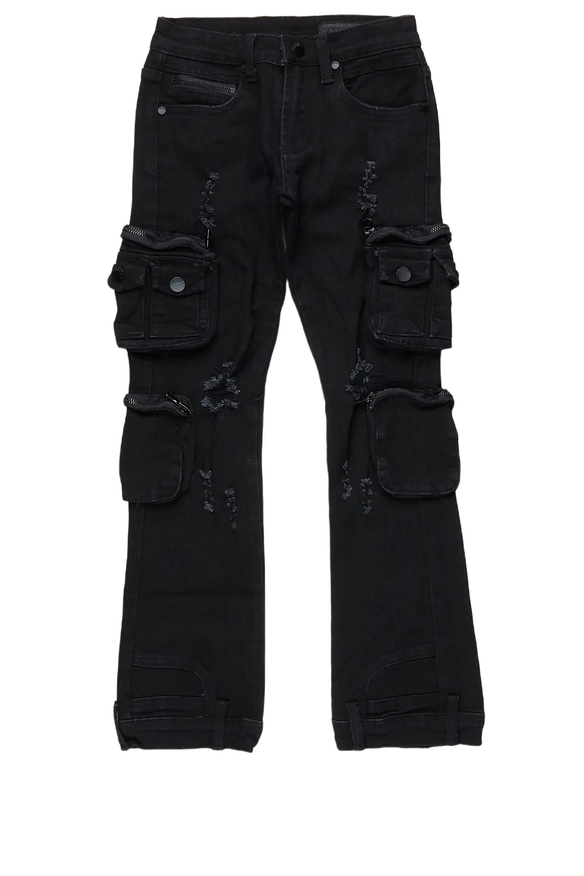Girls Alisson Black Stacked Flare Jean