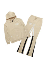 Raffer Beige Hoodie/Stacked Flare Pant Set