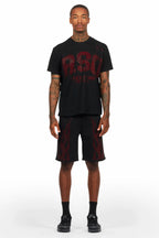 Bellamy Black/Red Rhinestone Tee Short Set