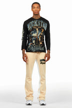 Waller Black/Beige Long Sleeve T-Shirt/Baggy Pant Set