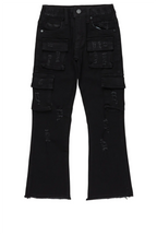 Boys Sterling Black Fringe Stacked Flared Cargo Jean