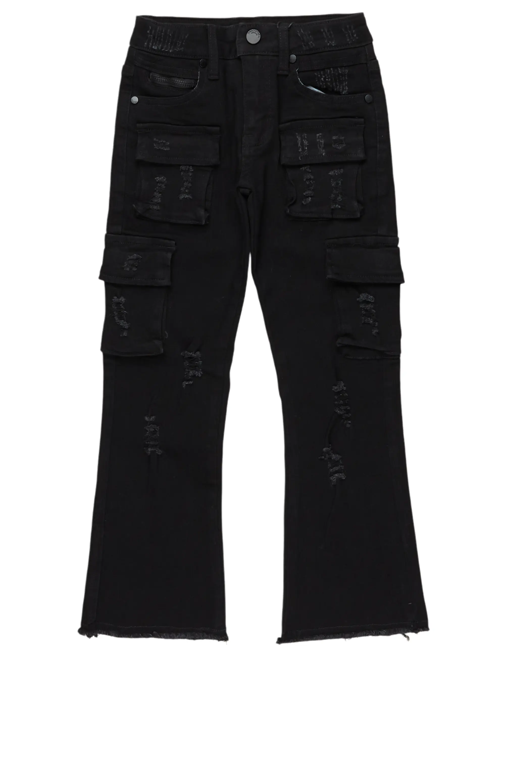 Boys Sterling Black Fringe Stacked Flared Cargo Jean
