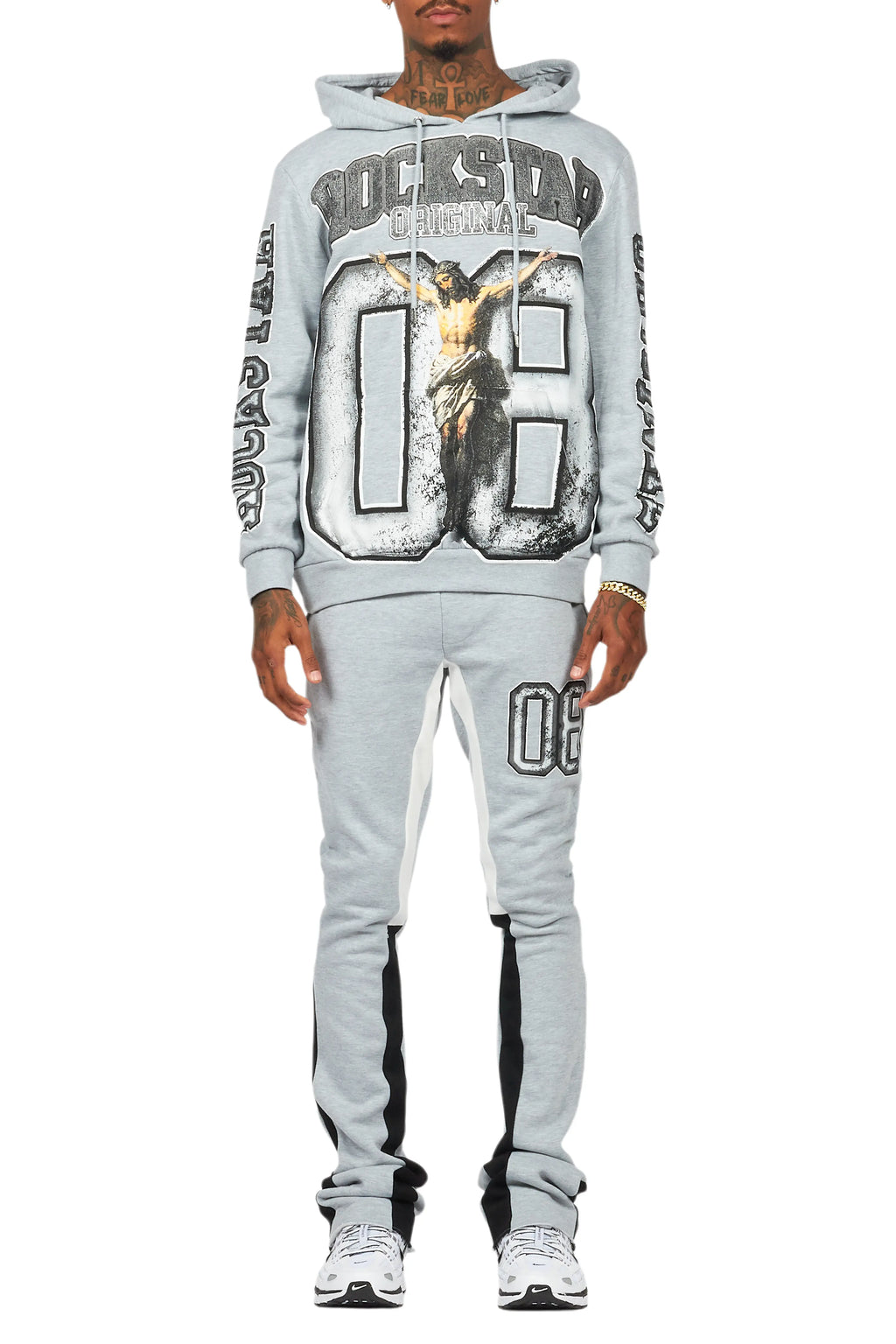 Fields Grey/White Stacked Flare Hoodie Track Set