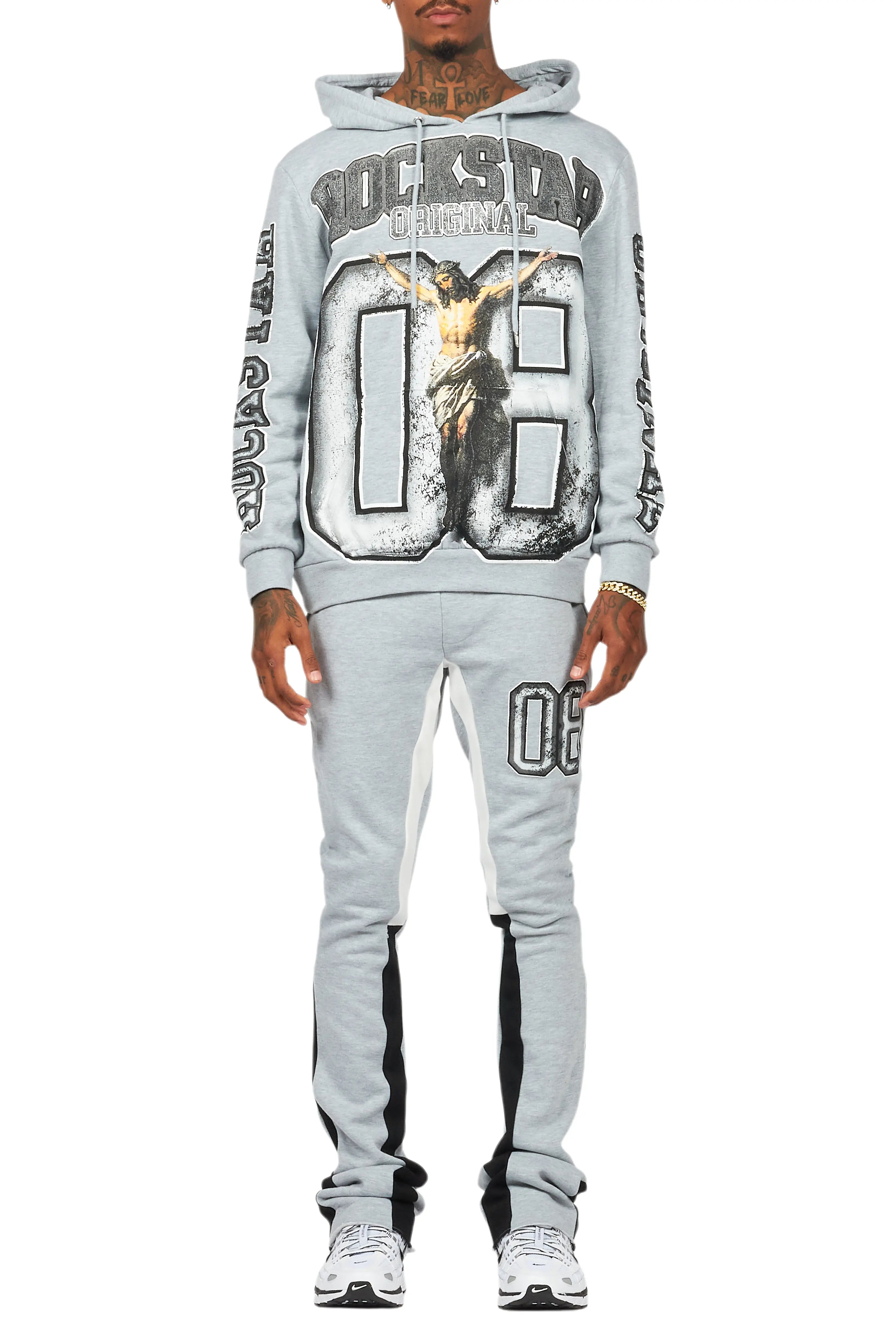 Fields Grey/White Stacked Flare Hoodie Track Set