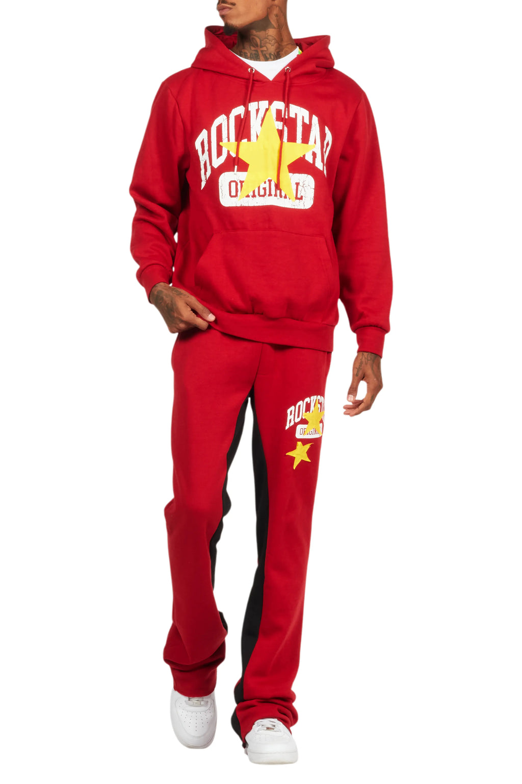 Mallor Burgundy Baggy Stacked Hoodie Track Set