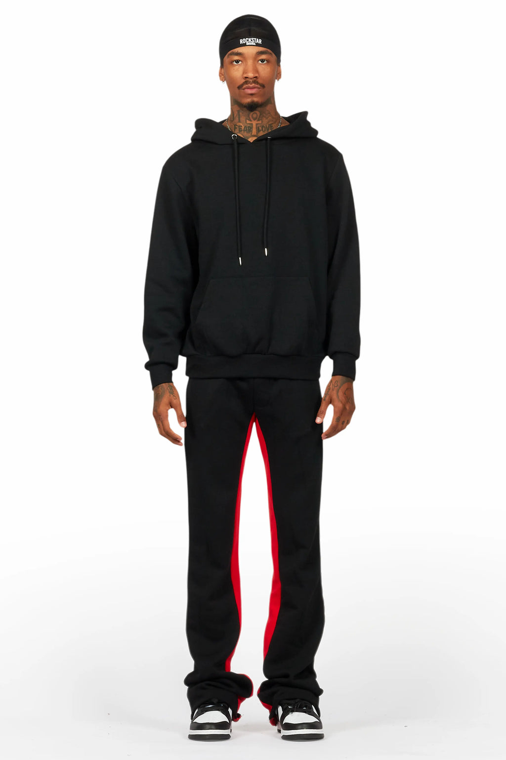Basic Black/Red Hoodie/Baggy Track Pant Set