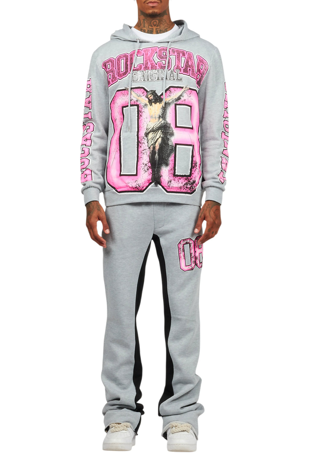 Fields Grey/Pink Baggy Hoodie Track Set