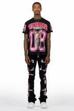 Fields Black T-Shirt/Nello Painted Super Stacked Flare Jean Set