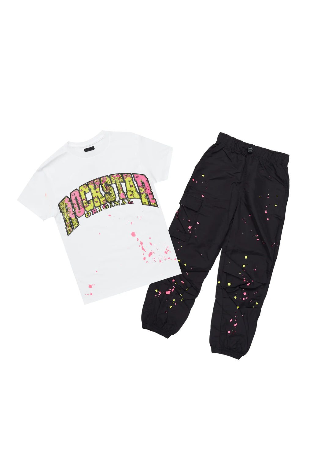 Girls Odie White/Black T-Shirt Cargo Jogger Set