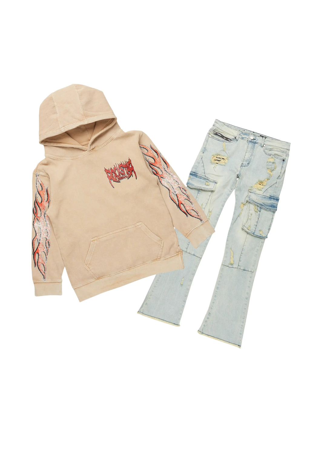 Boys Madigan Vintage Sand Hoodie/Stacked Flare Jean Set