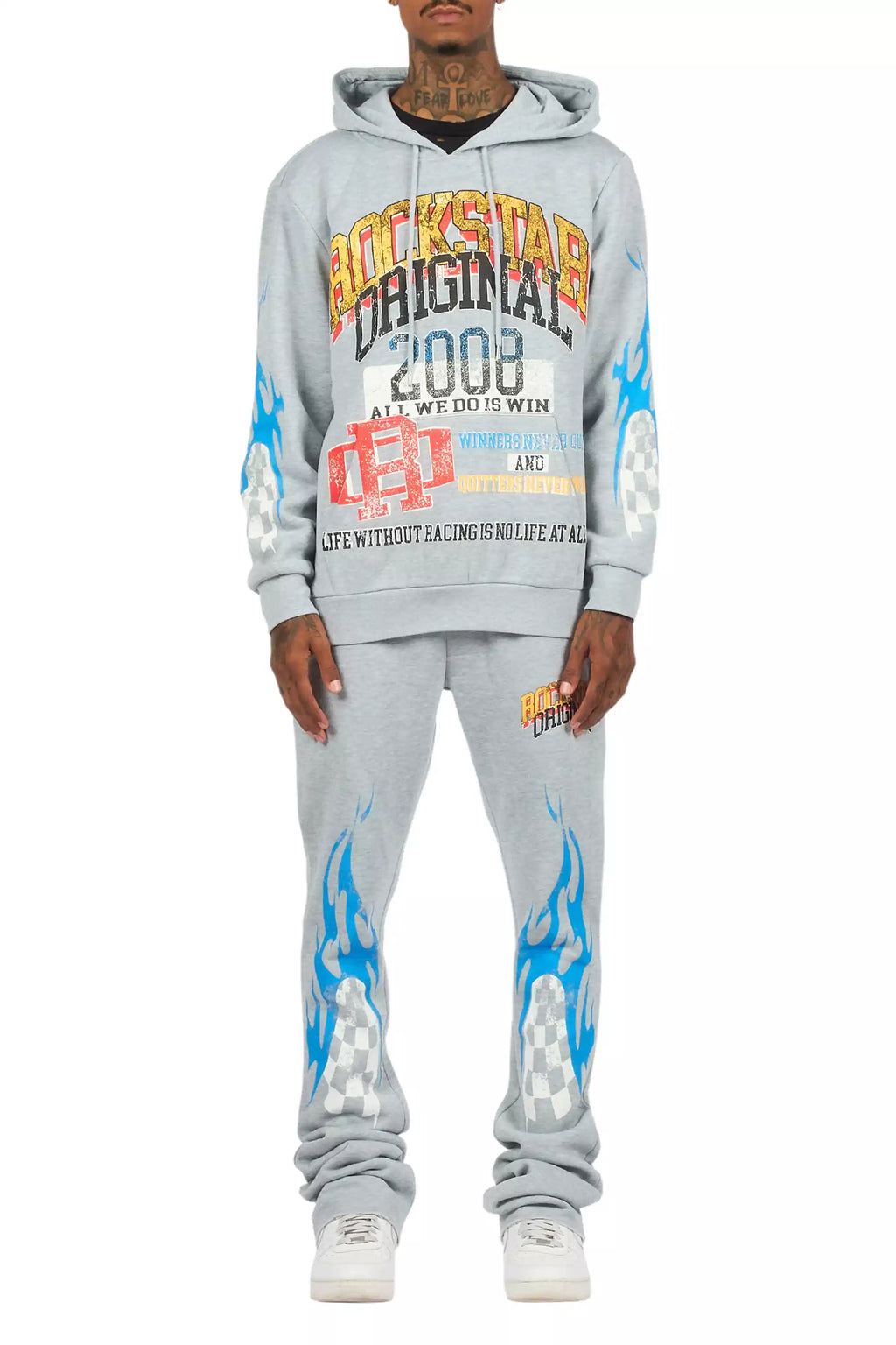 Colorful Race Heather Grey Hoodie/Baggy Track Pant Set