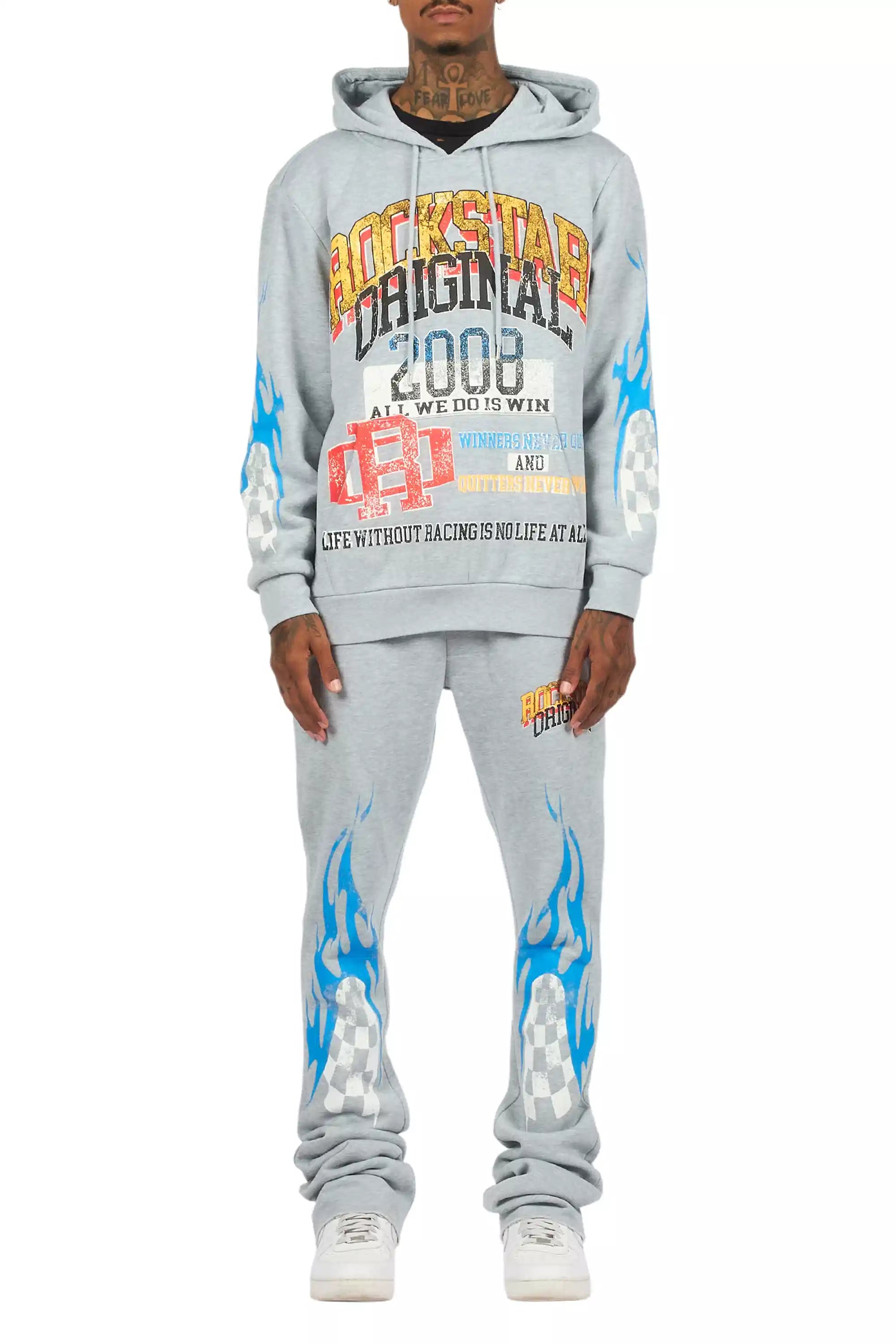 Colorful Race Heather Grey Hoodie/Baggy Track Pant Set