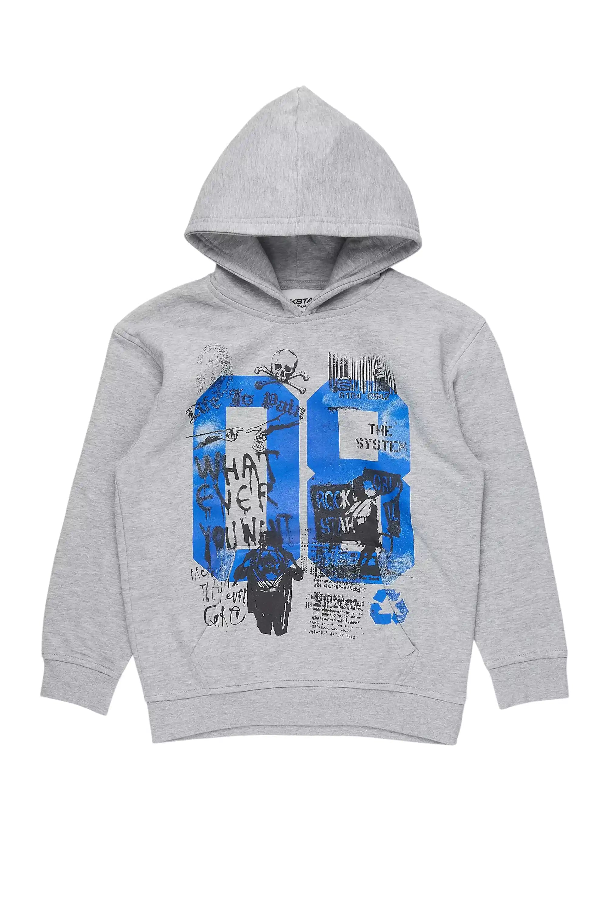 Boys Beau Grey/Blue Graphic Hoodie