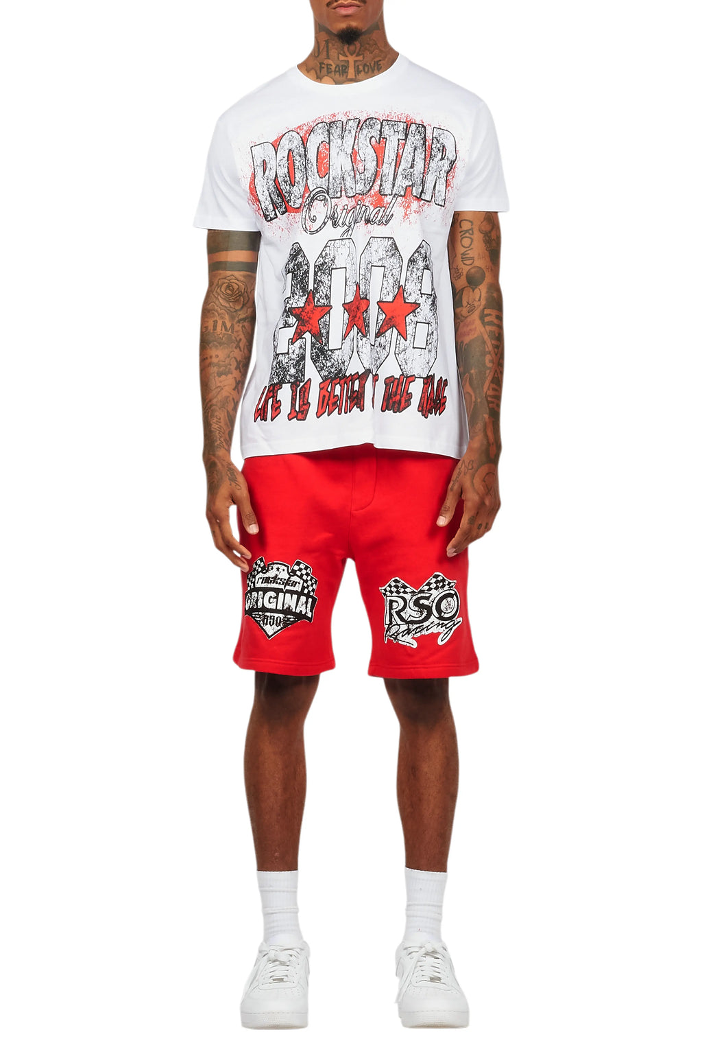 Racing Grung White/Red Graphic T-Shirt Short Set