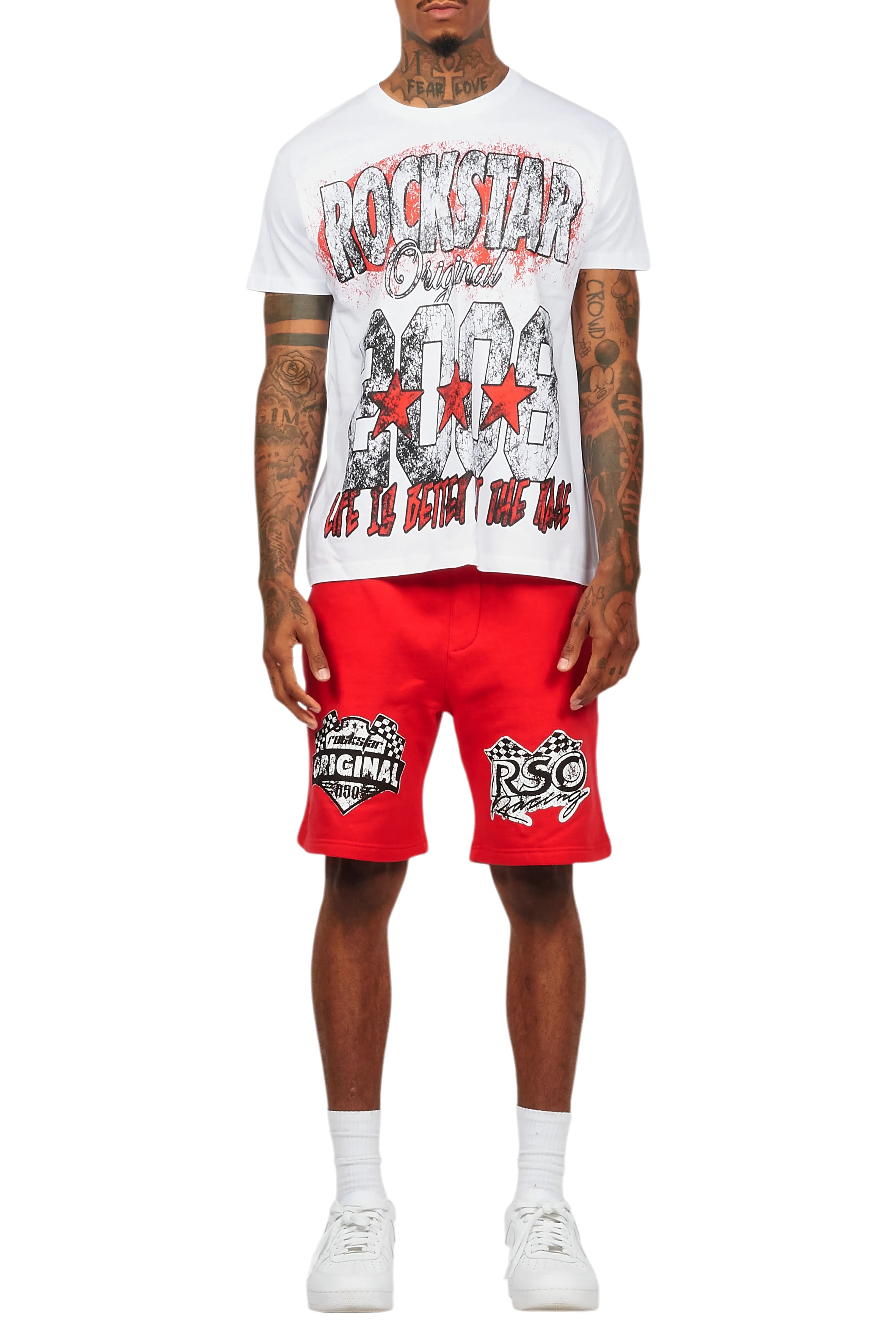 Racing Grung White/Red Graphic T-Shirt Short Set