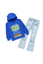 Boys Beno Royal Hoodie/Stacked Flare Jean Set