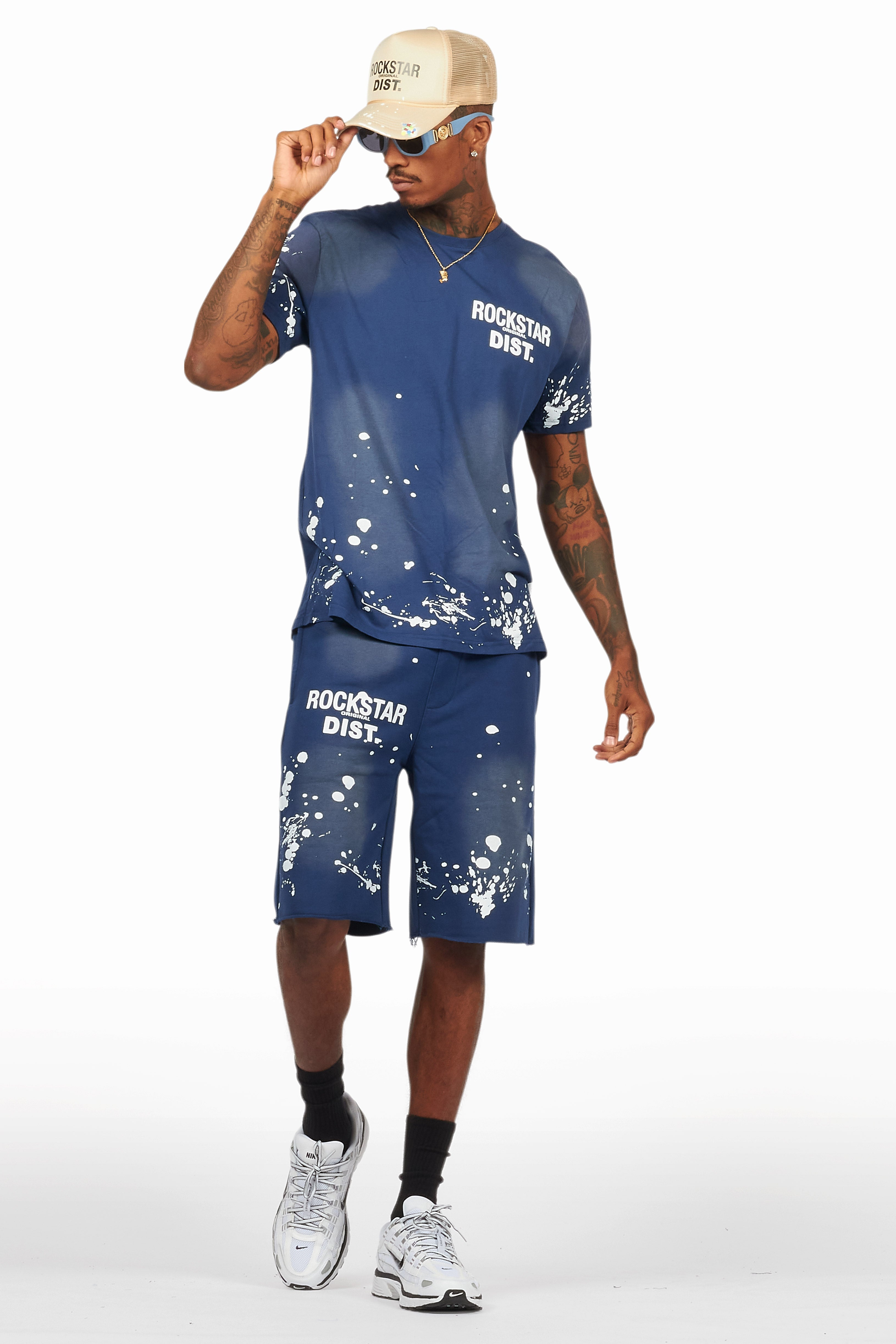 Rafix Navy Graphic T-Shirt Short Set