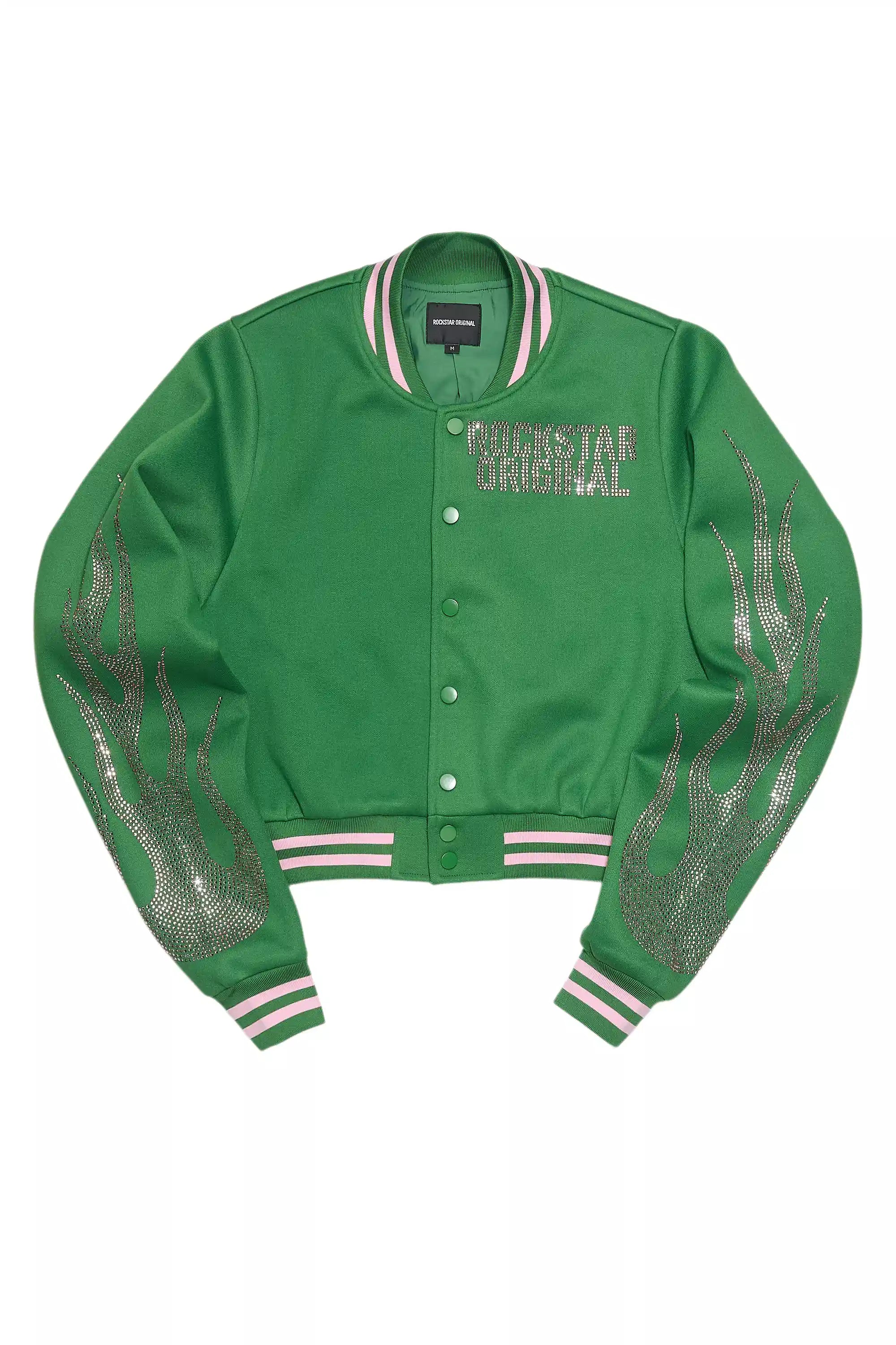 Beunca Green Rhinestone Varsity Jacket
