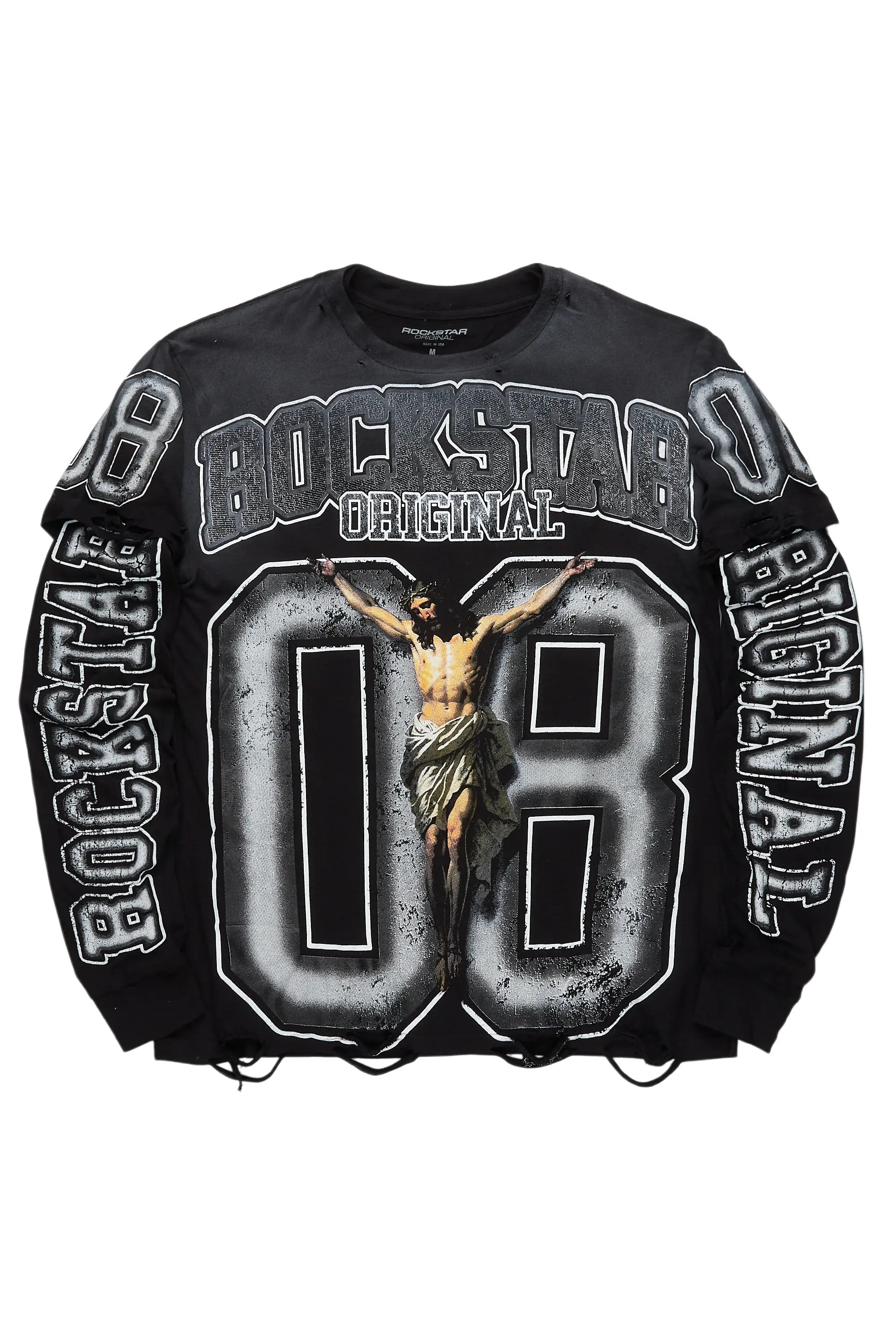 Tariqa Black/White Double Layer Graphic T-Shirt