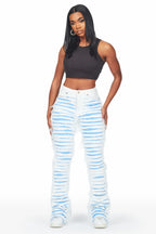Melany White/Blue Stacked Flared Jean
