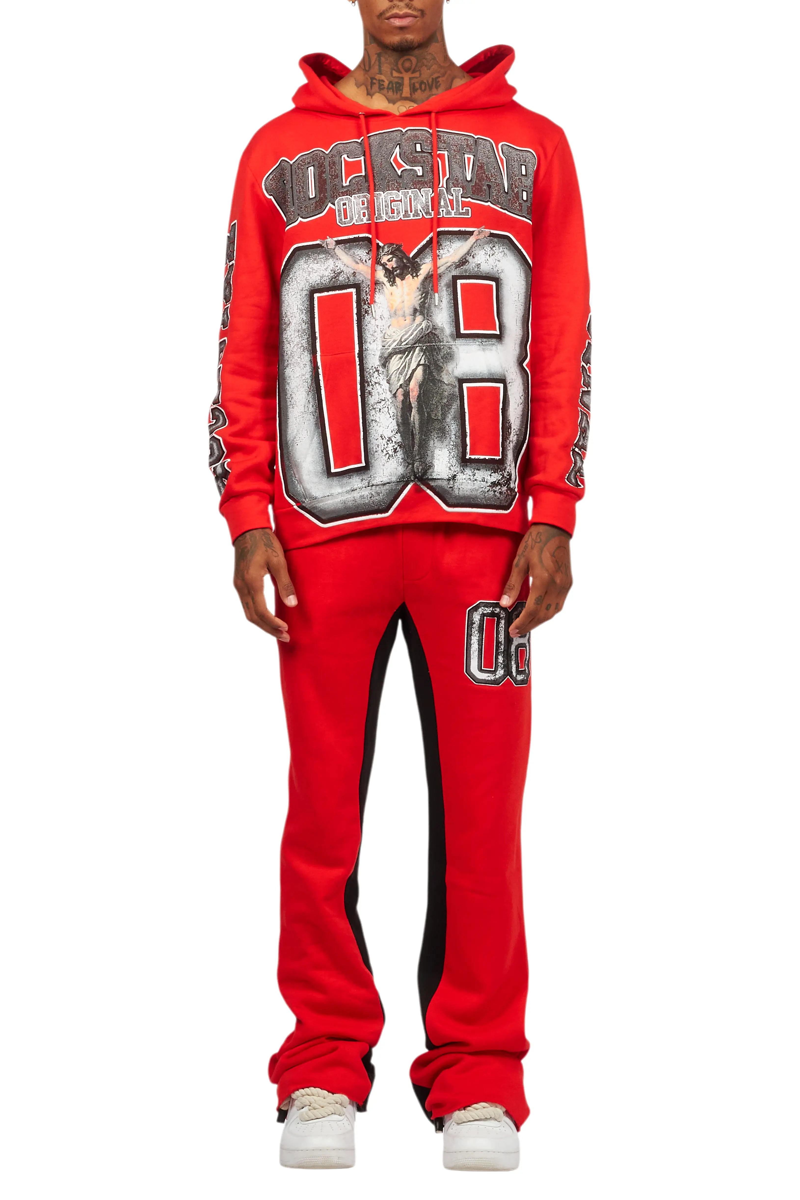 Fields Red/White Baggy Hoodie Track Set