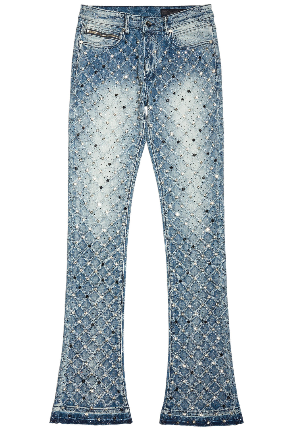 Glit Dark Blue Rhinestone Stacked Flare Jean