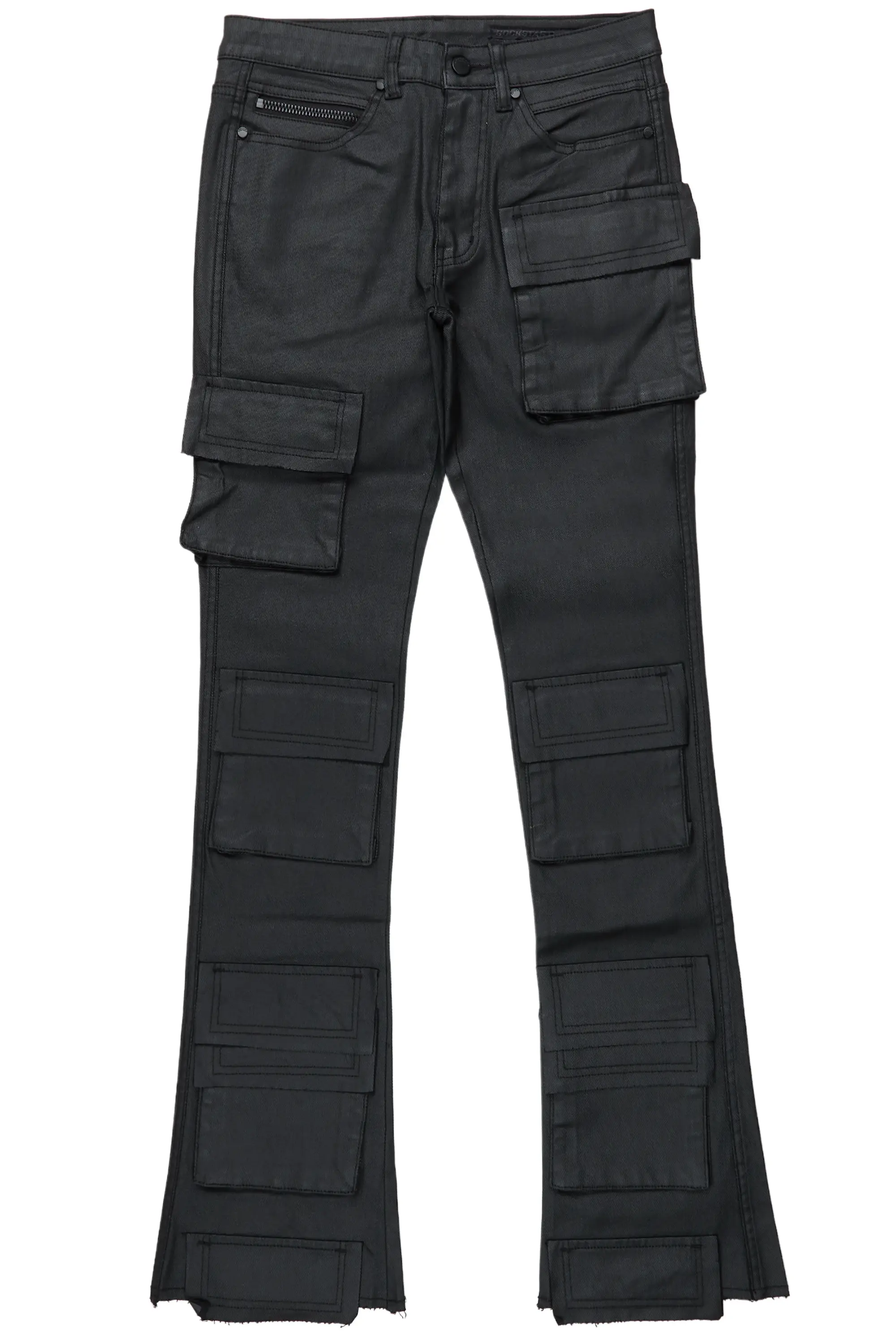 Zander Black Stacked Flare Cargo Jean