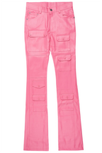Barossa Hot Pink PU Cargo Stacked Flare Jean