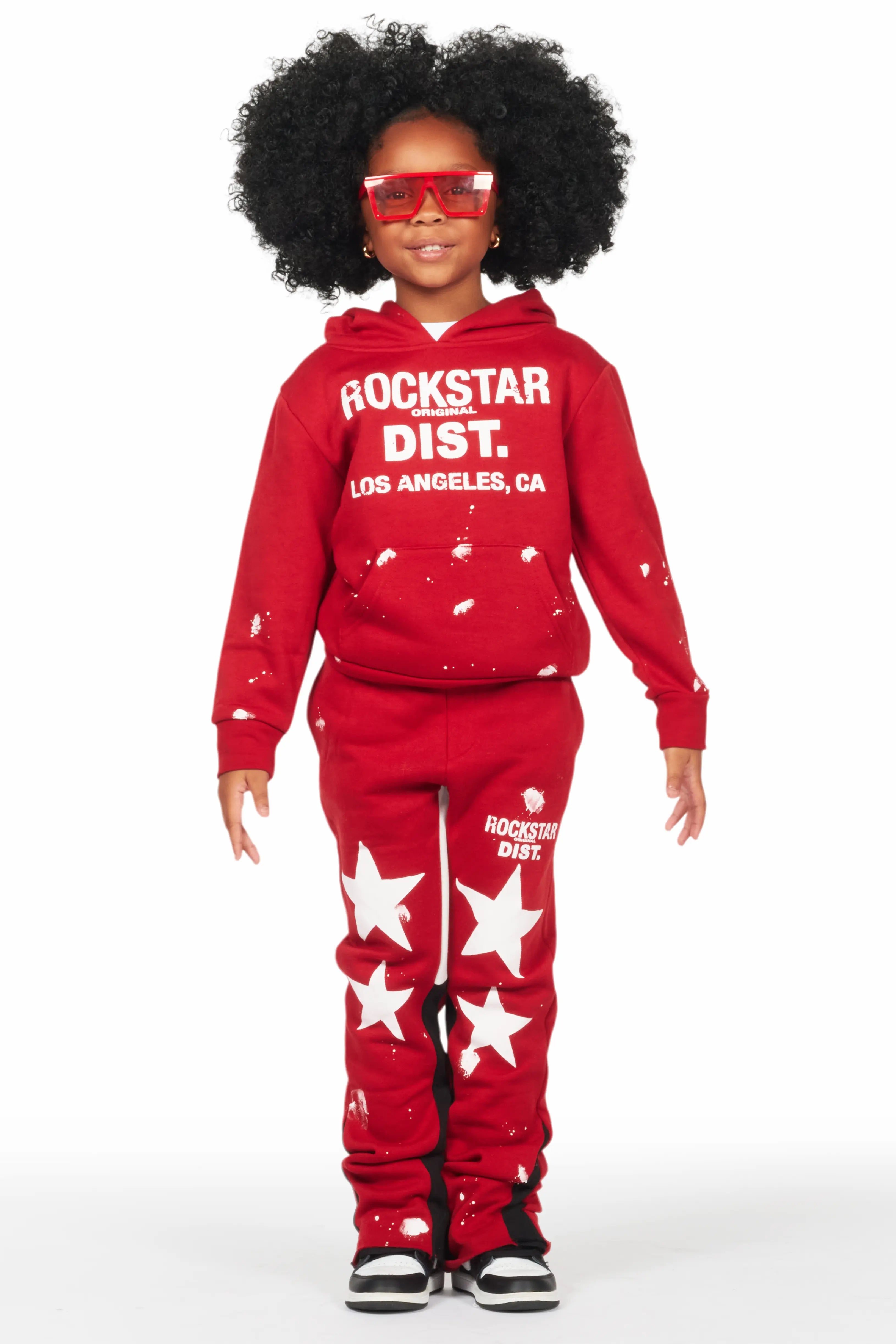 Girls Harlow Burgundy Hoodie Stacked Flare Track Set