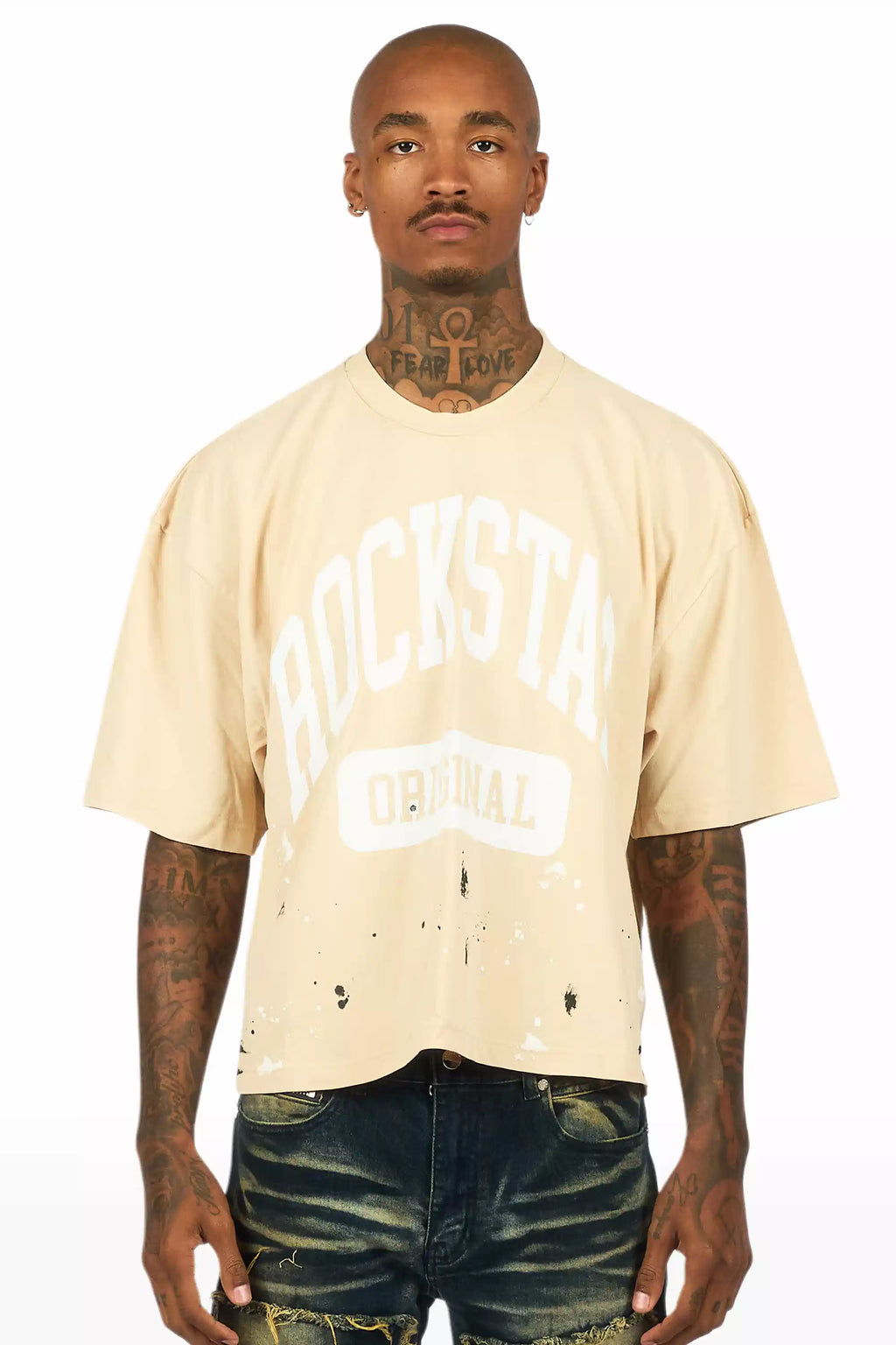 Rainer Beige/White Boxy Crop T-Shirt