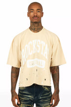 Rainer Beige/White Boxy Crop T-Shirt