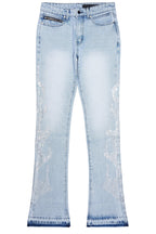 Jian Light Blue Rhinestone Stacked Flare Jean