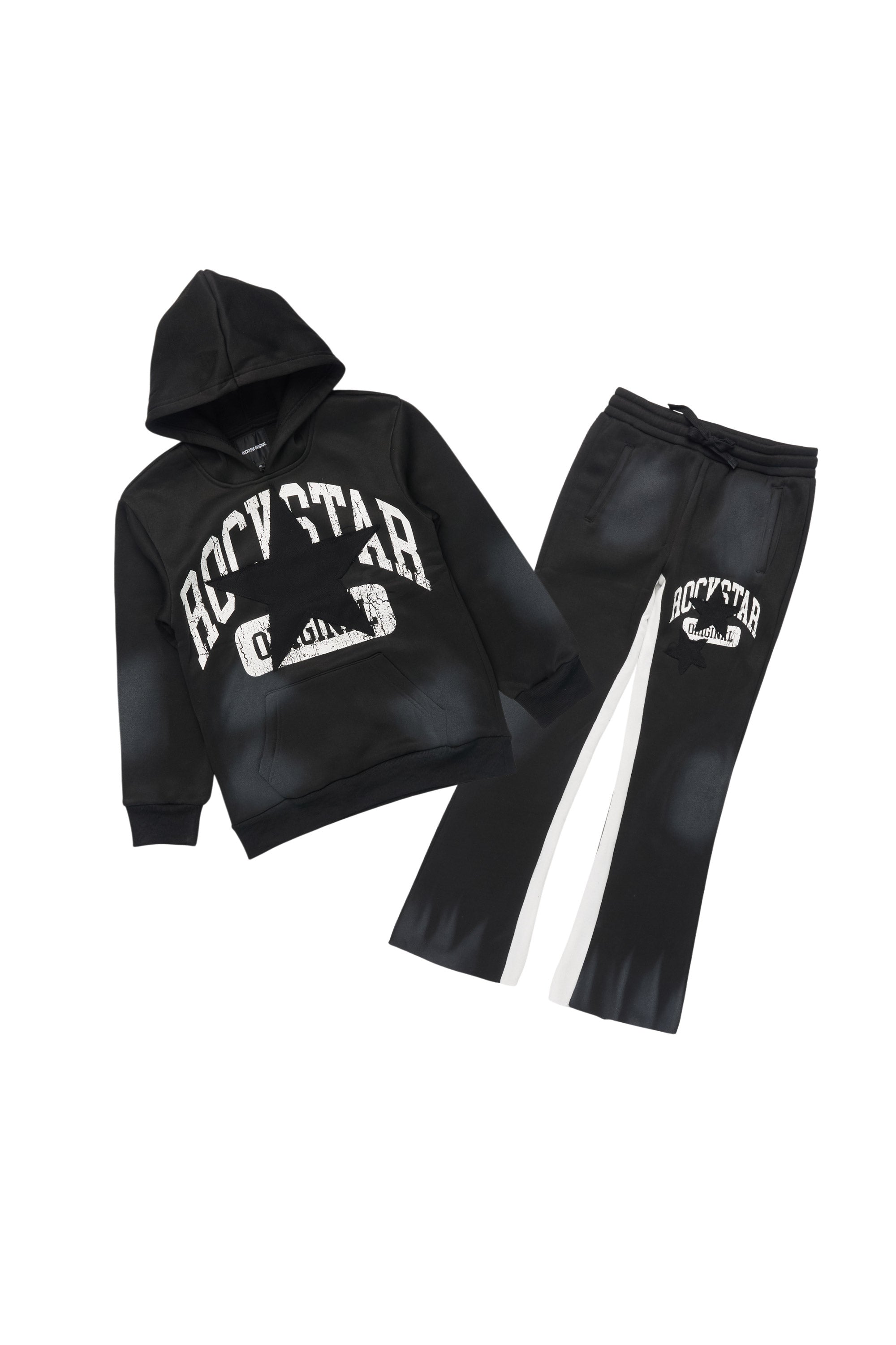 Girls Danika Black Fleece Stacked Track Set