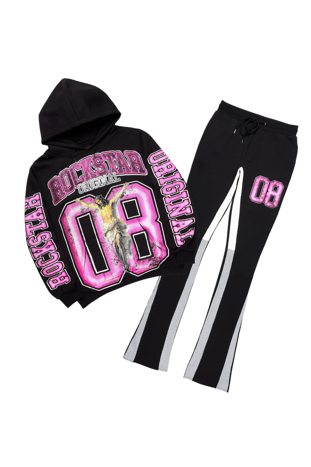 Fields Black/Pink Stacked Flare Hoodie Track Set