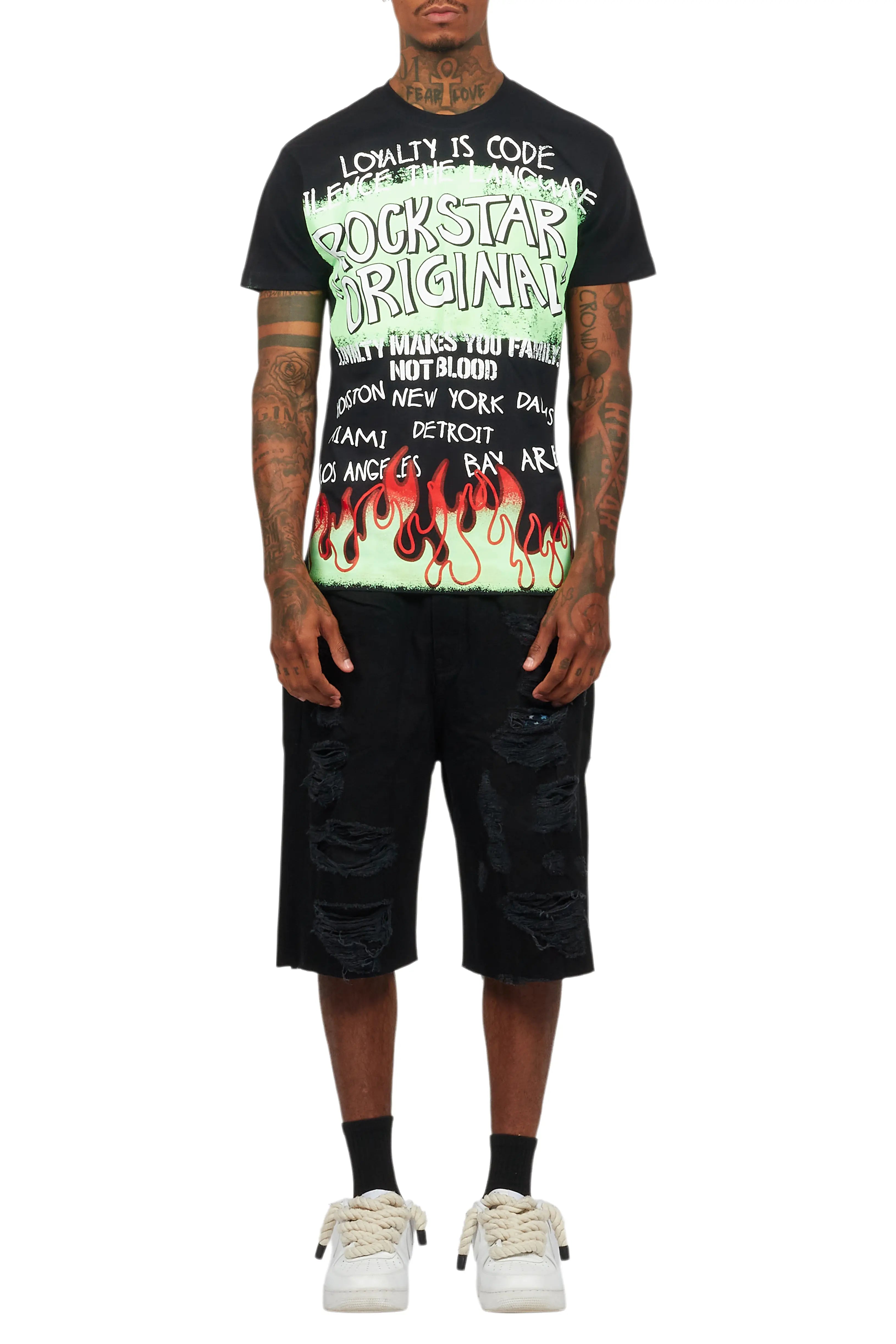 Beno Black T-Shirt/Denim Short Set