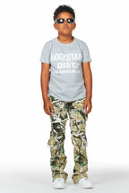 Boys Kyaire Grey/Tree Camo T-Shirt/Stacked Flare Jean Set