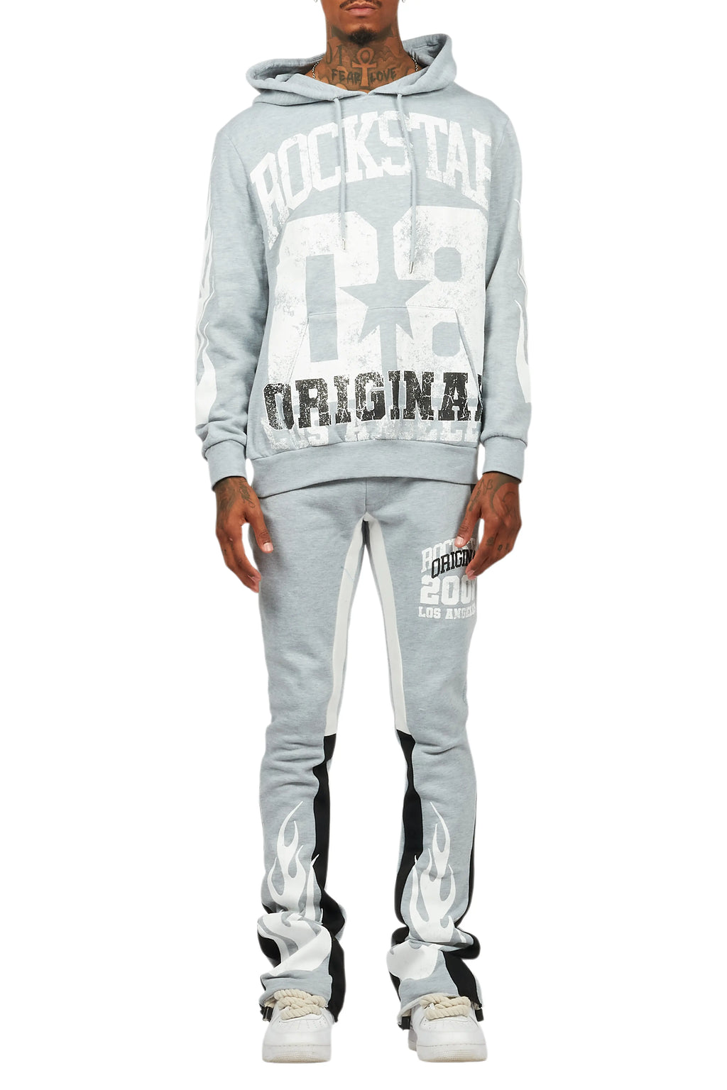 Edel Grey/White Hoodie/Stacked Flare Pant Set