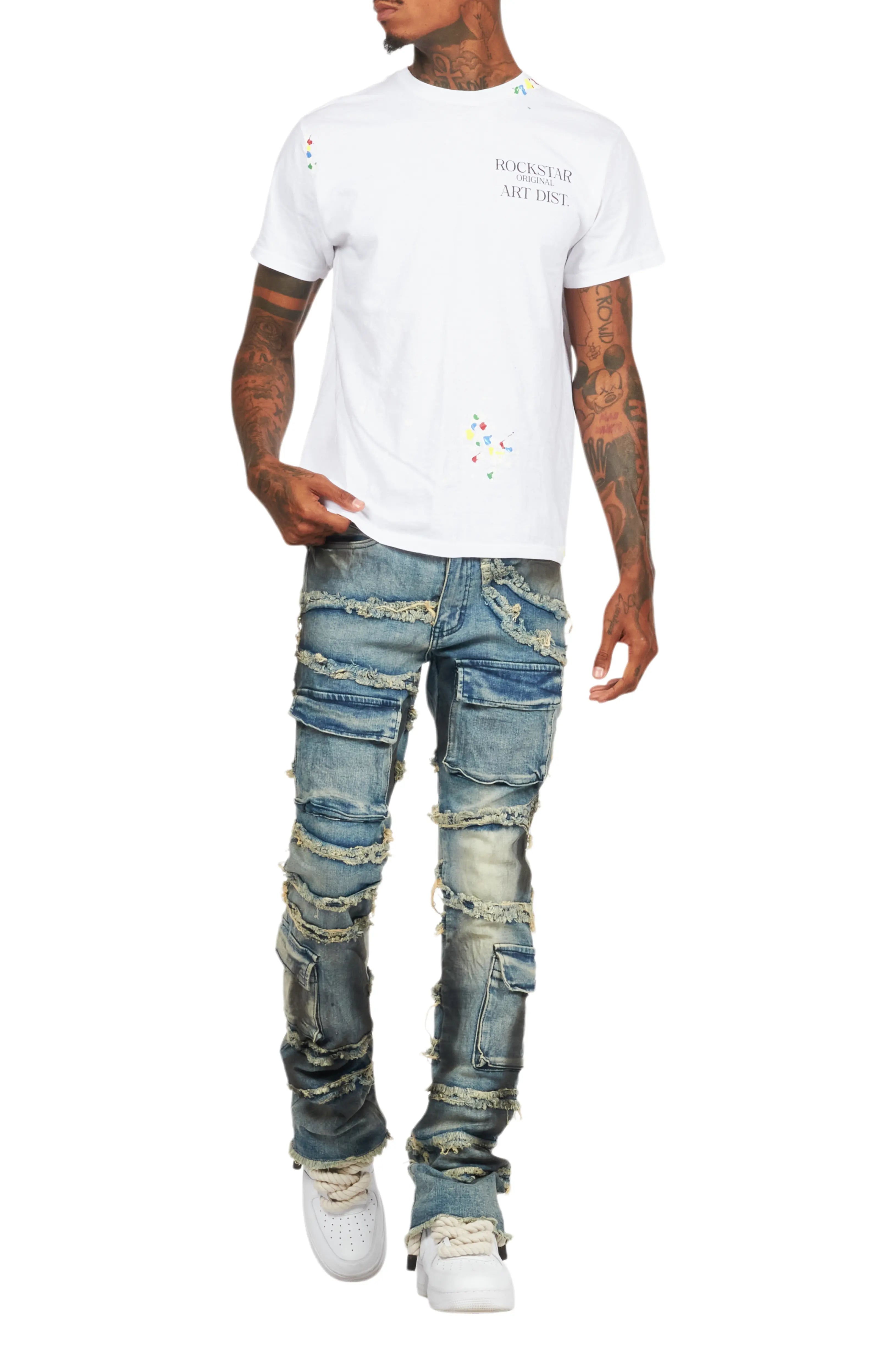Yves Blue Stacked Flare Cargo Jean