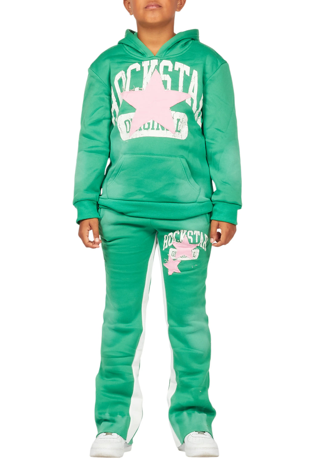 Boys States Green Stacked Hoodie Track Set