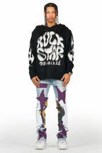 Savage Blue Patchwork Stacked Flare Jean