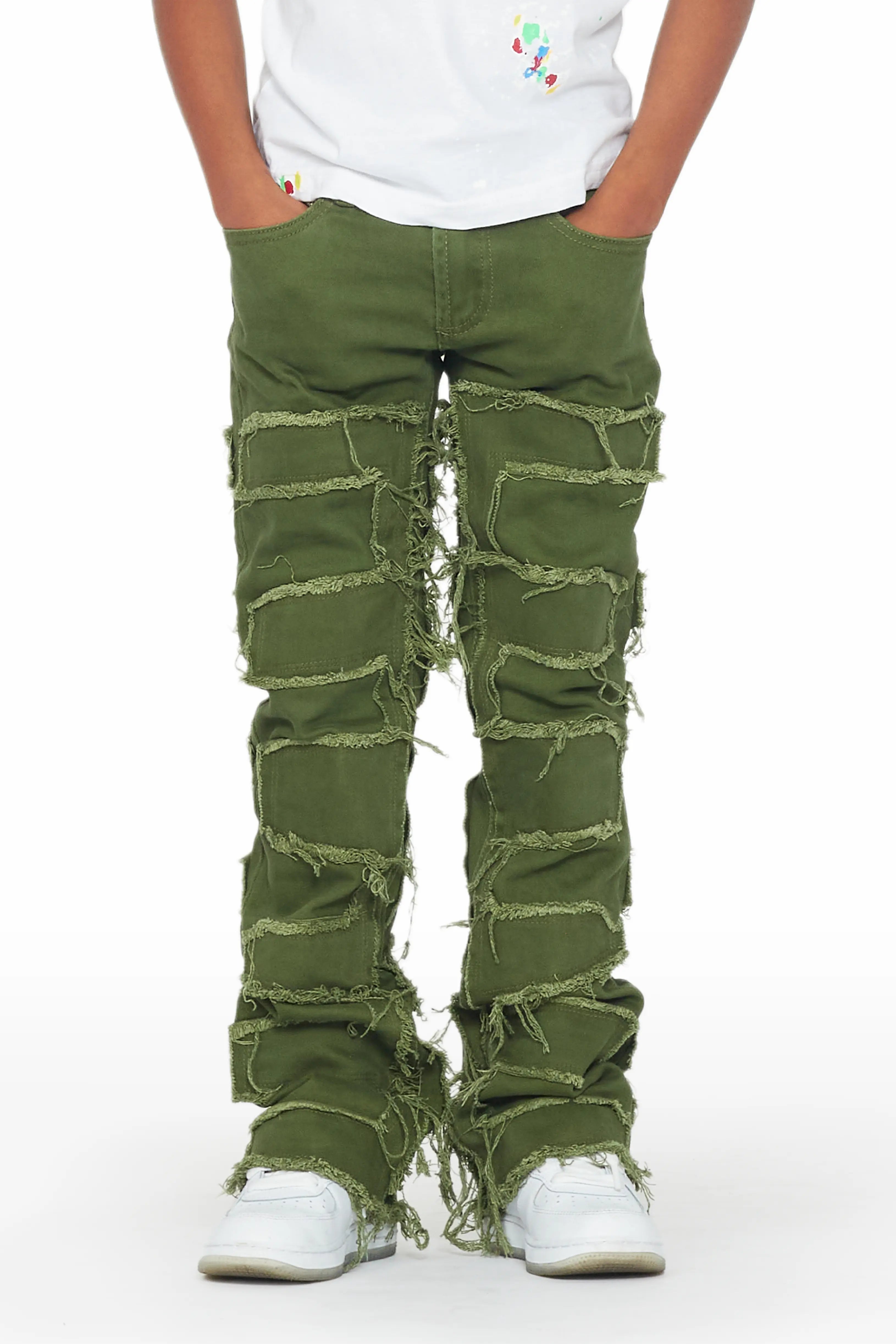 Boys Shake Green Stacked Flare Jean