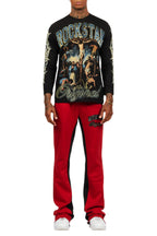 Waller Black/Burgundy Long Sleeve T-Shirt/Baggy Pant Set