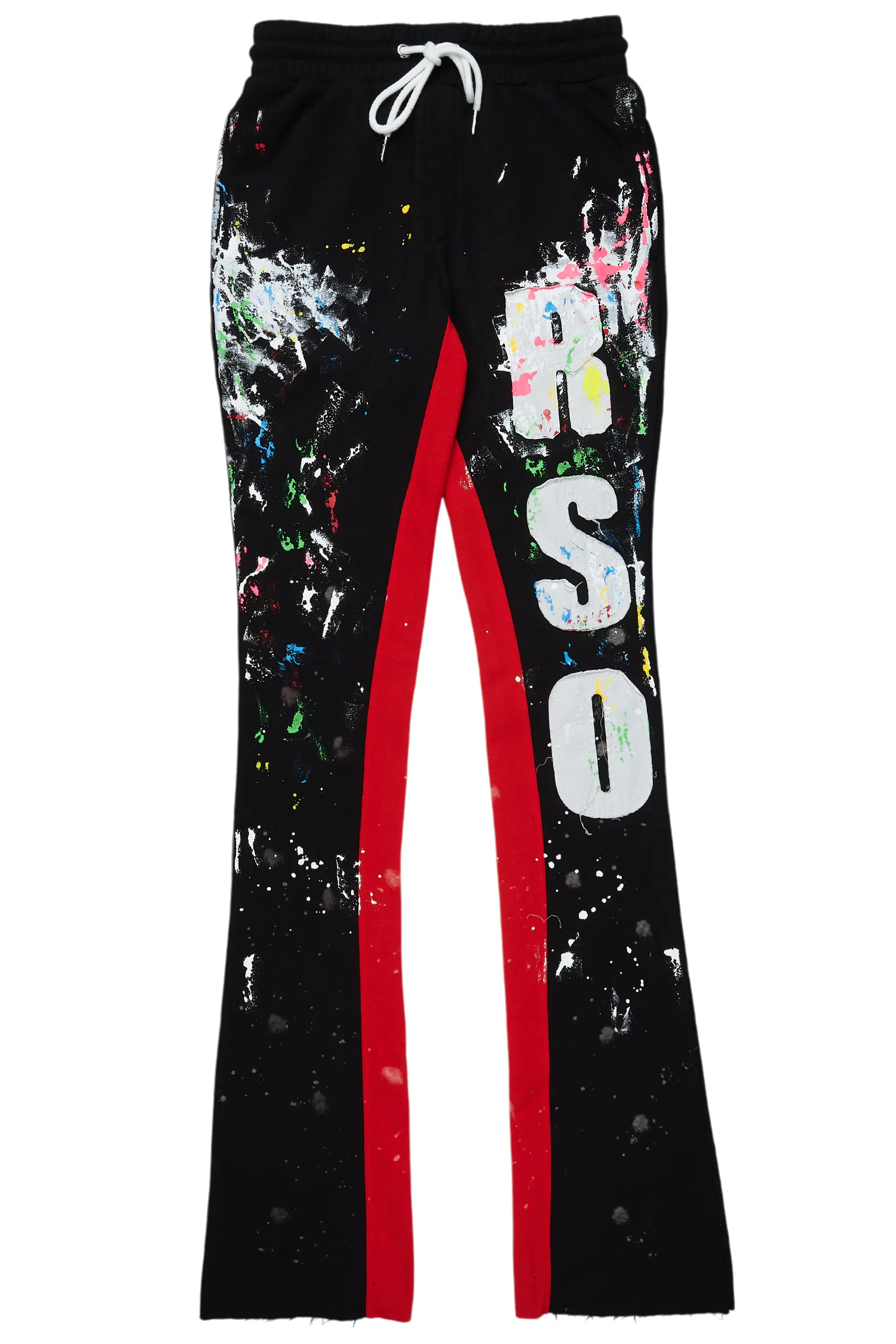Washi Black Patchwork Stacked Flare Track Pant