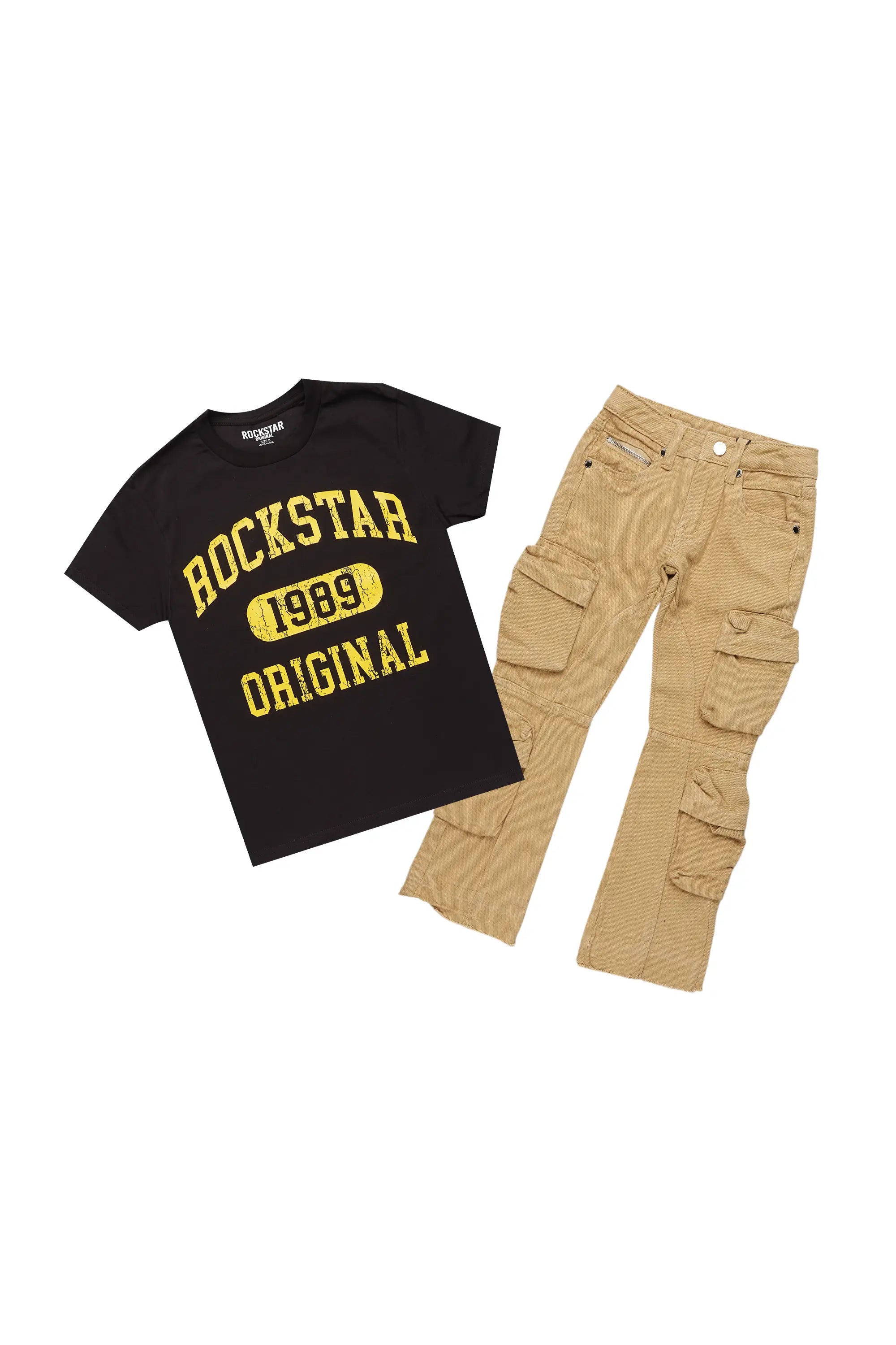 Boys Embers Black/Yellow T-Shirt/Stacked Flare Jean Set