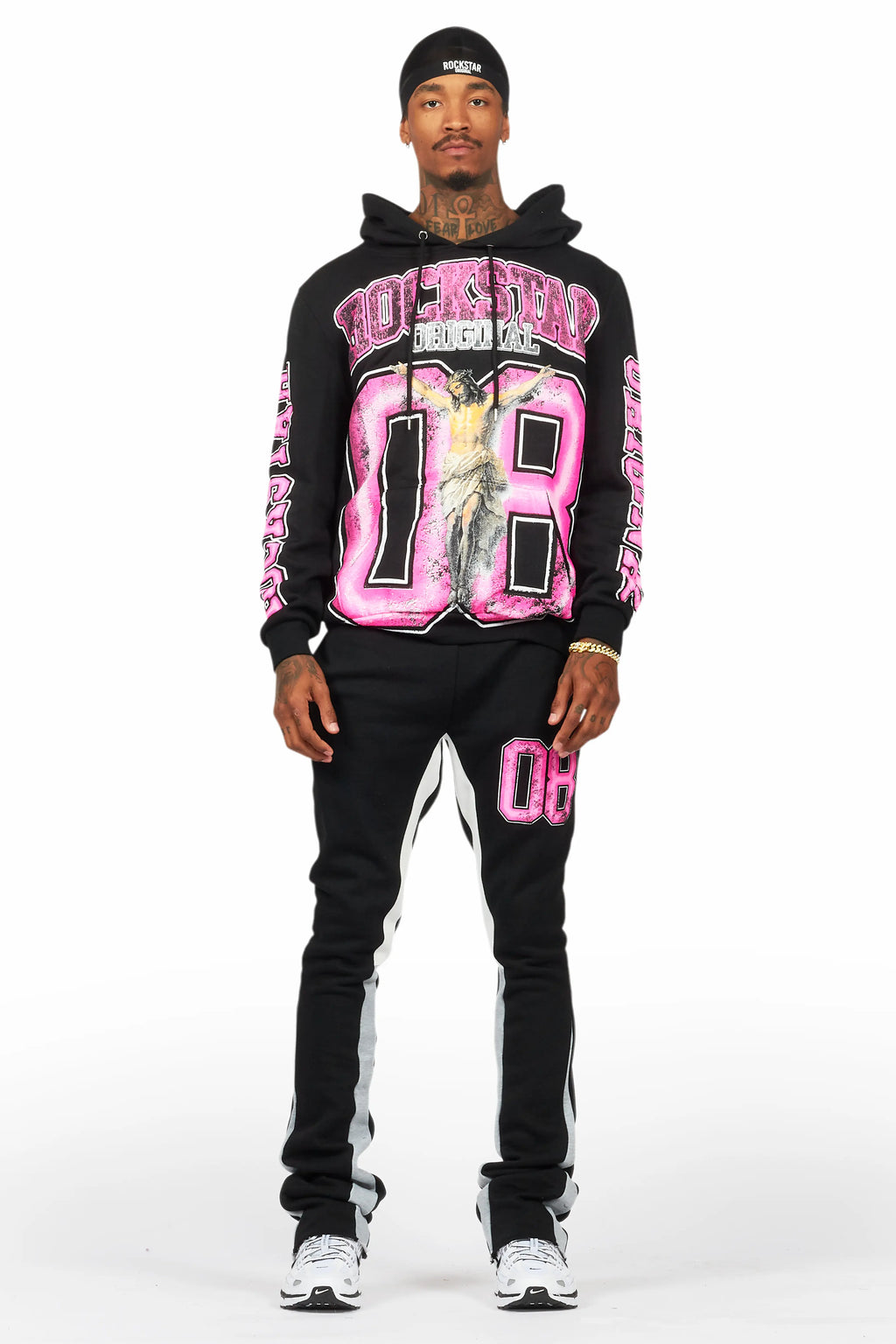 Fields Black/Pink Stacked Flare Hoodie Track Set