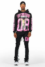 Fields Black/Pink Stacked Flare Hoodie Track Set