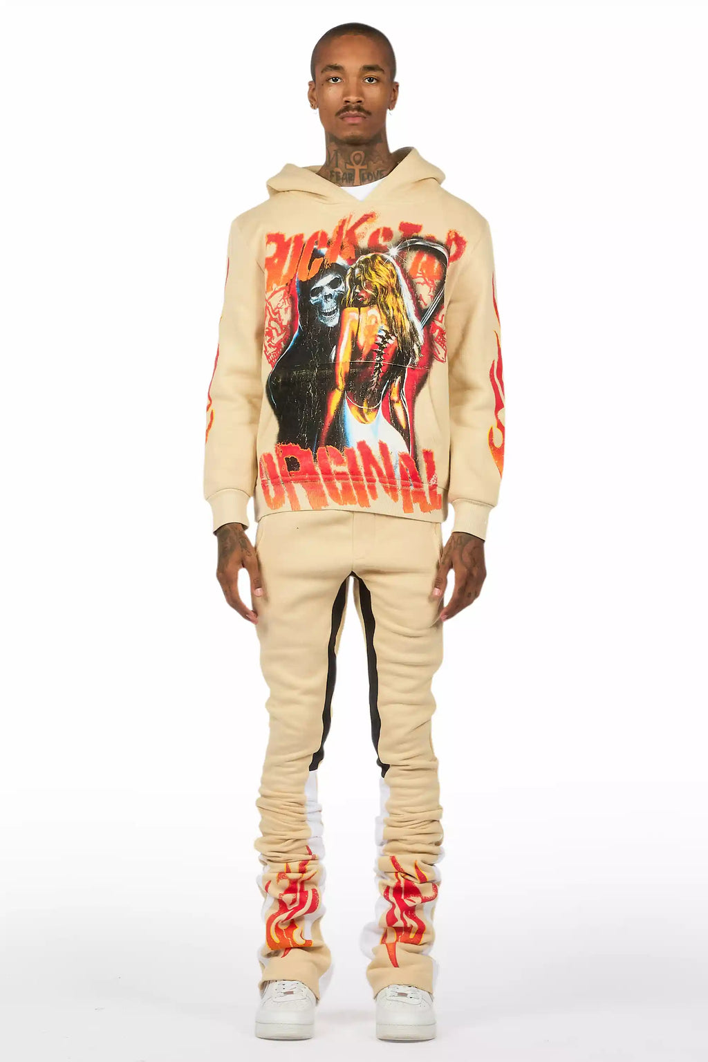 Zo Beige/Red Hoodie/Super Stacked Track Set