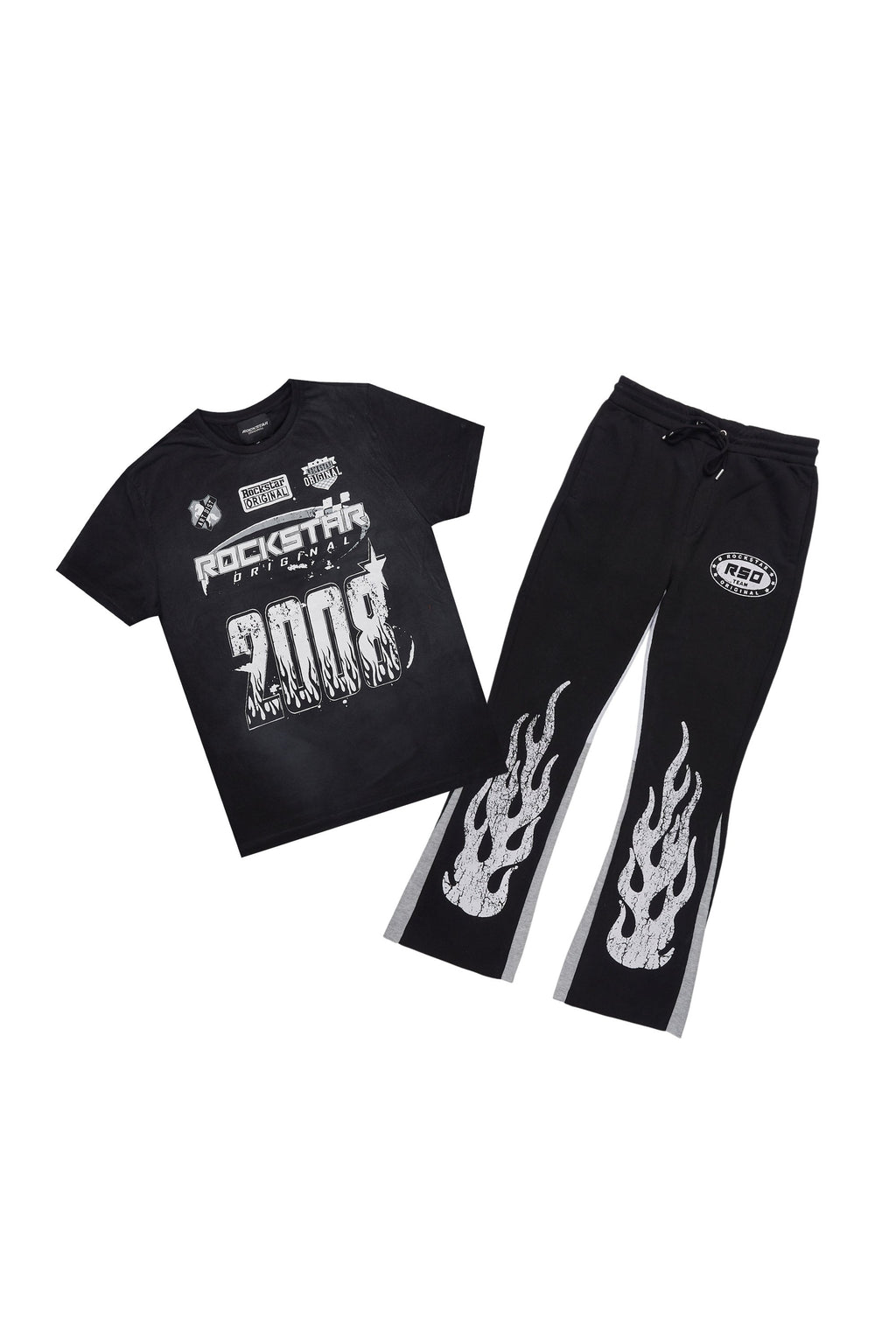 Boys Amos Black T-Shirt/Stacked Flare Track Set