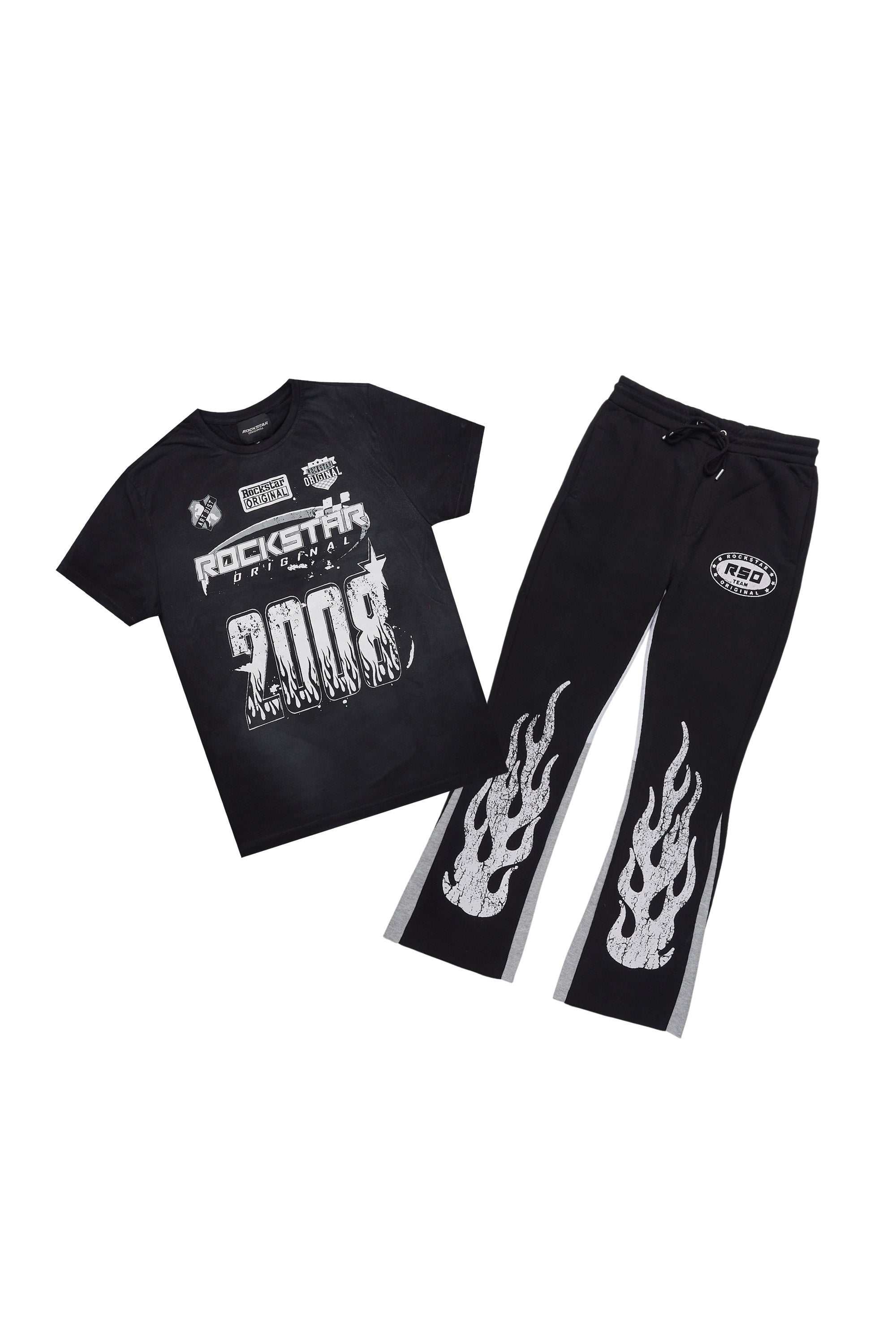 Boys Amos Black T-Shirt/Stacked Flare Track Set